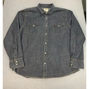 Levis Western Pearl Snap Denim Shirt Mens XL Blue Cotton Long Sleeve